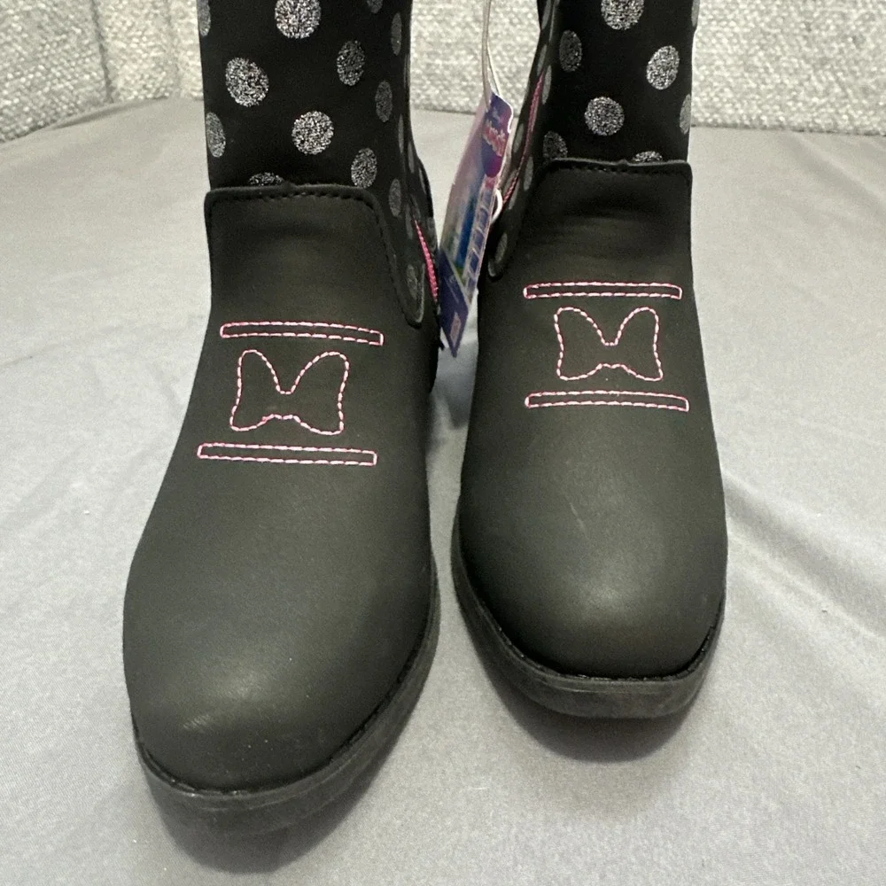 Disney Jr. Minnie Mouse Girls‎ Size 11 Med Cowboy Boots Faux Leather Black Pink